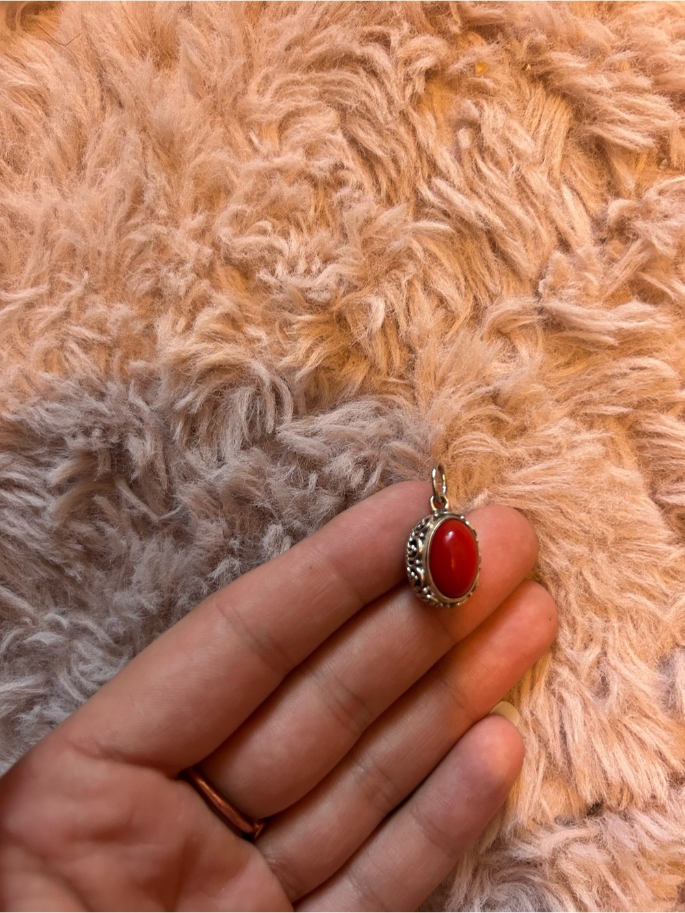 Red Oval Stone Silver Pendant - Elegant Women's Jewelry